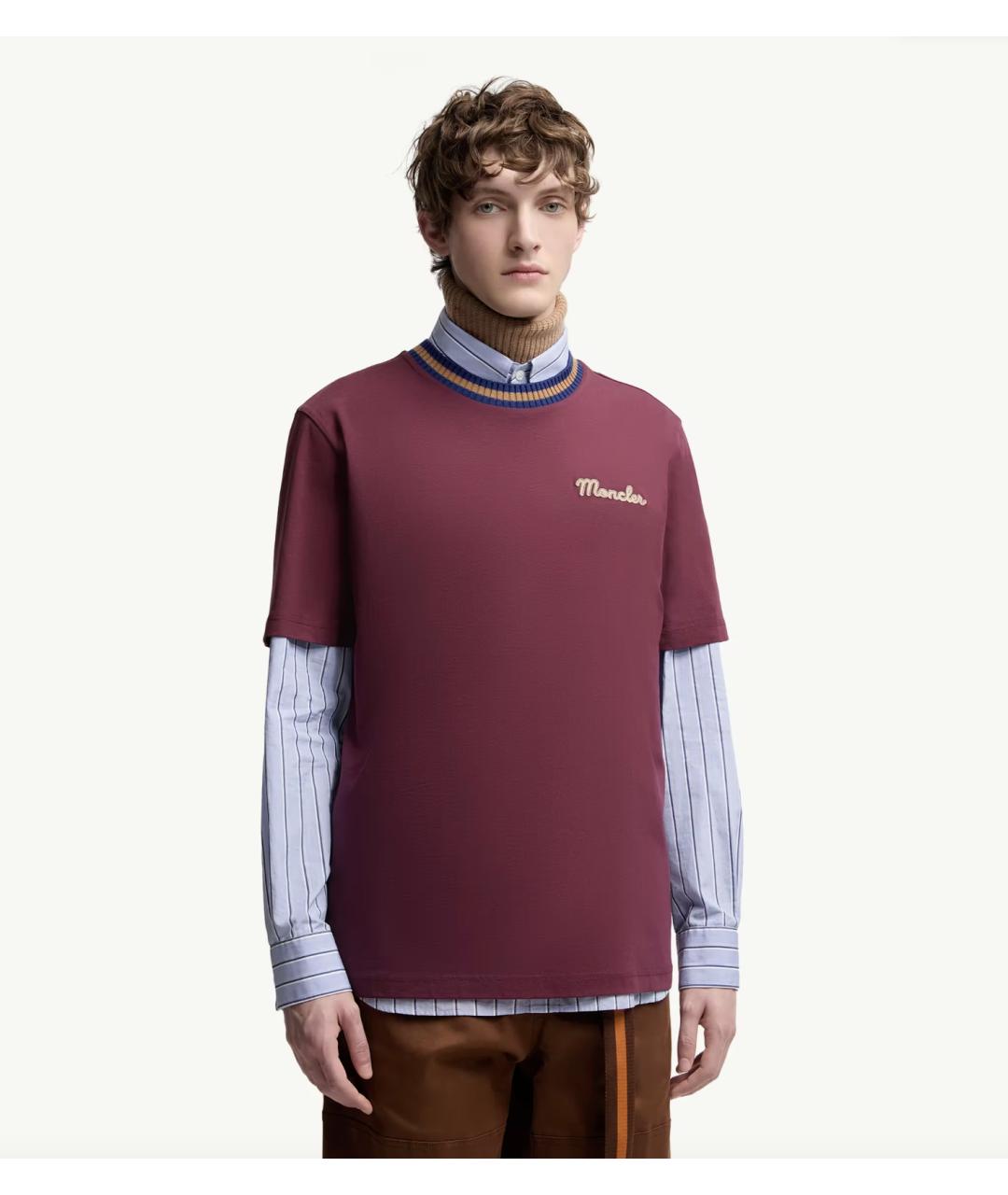 MONCLER Бордовая хлопковая футболка, фото 2