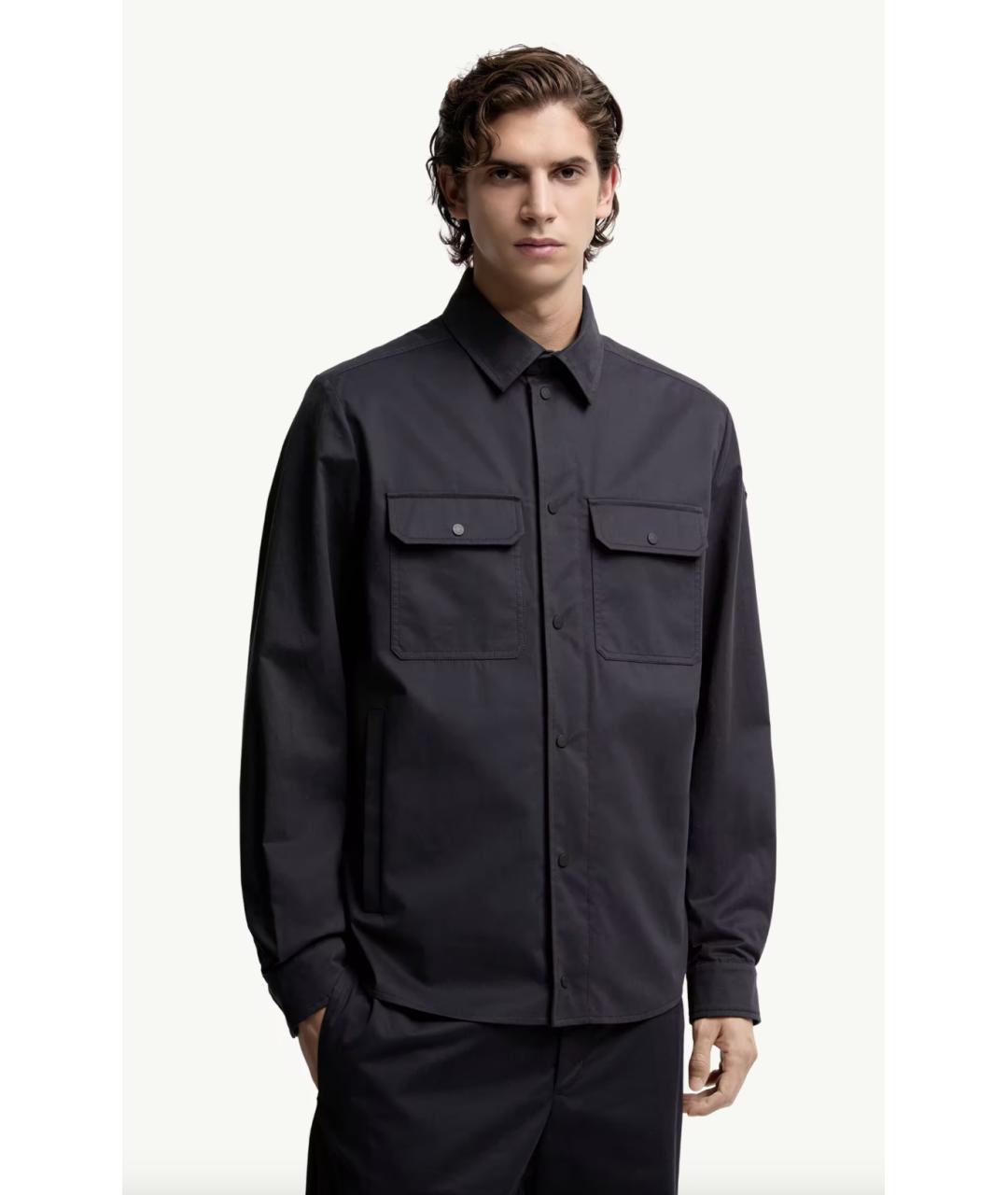 MONCLER Темно-синяя хлопковая кэжуал рубашка, фото 4