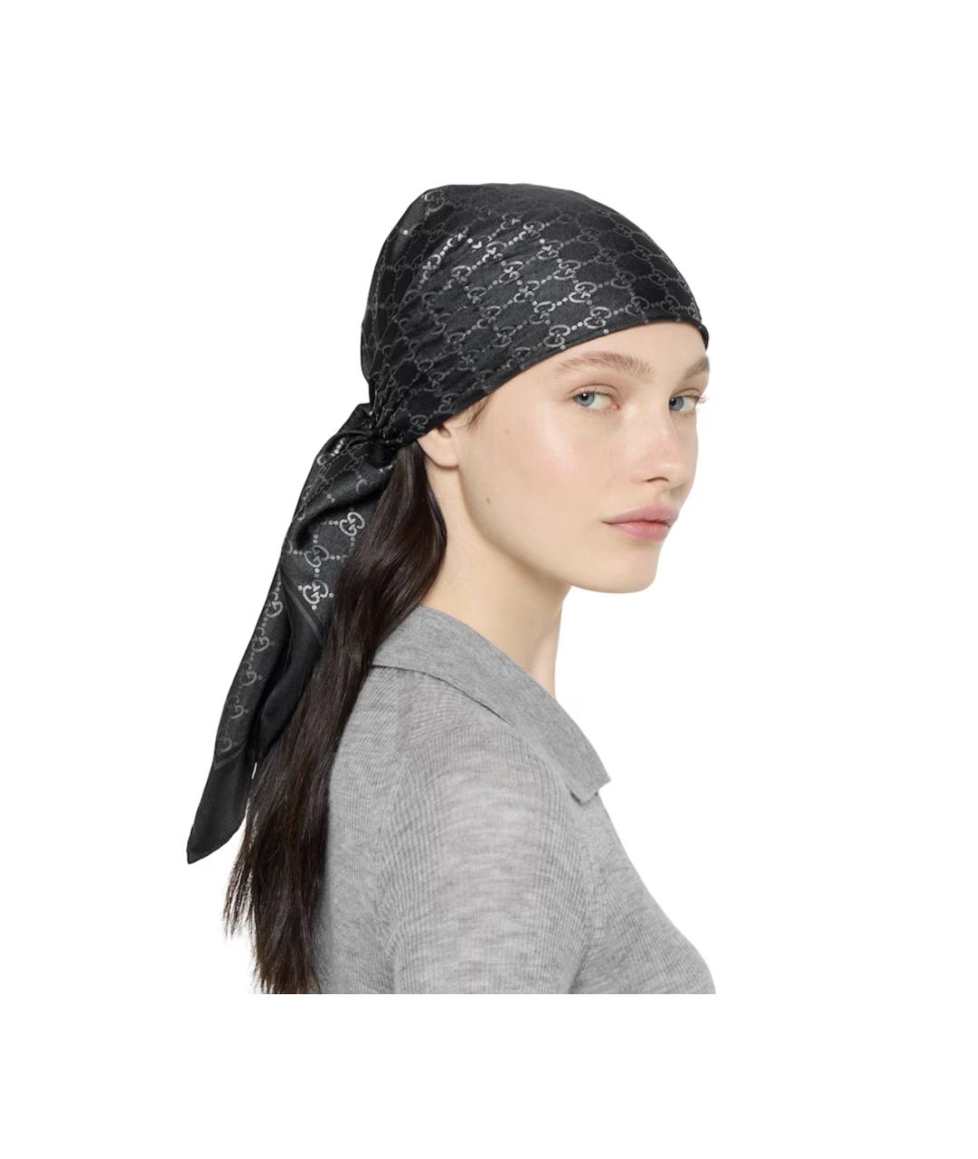 GUCCI Черный шелковый платок, фото 3