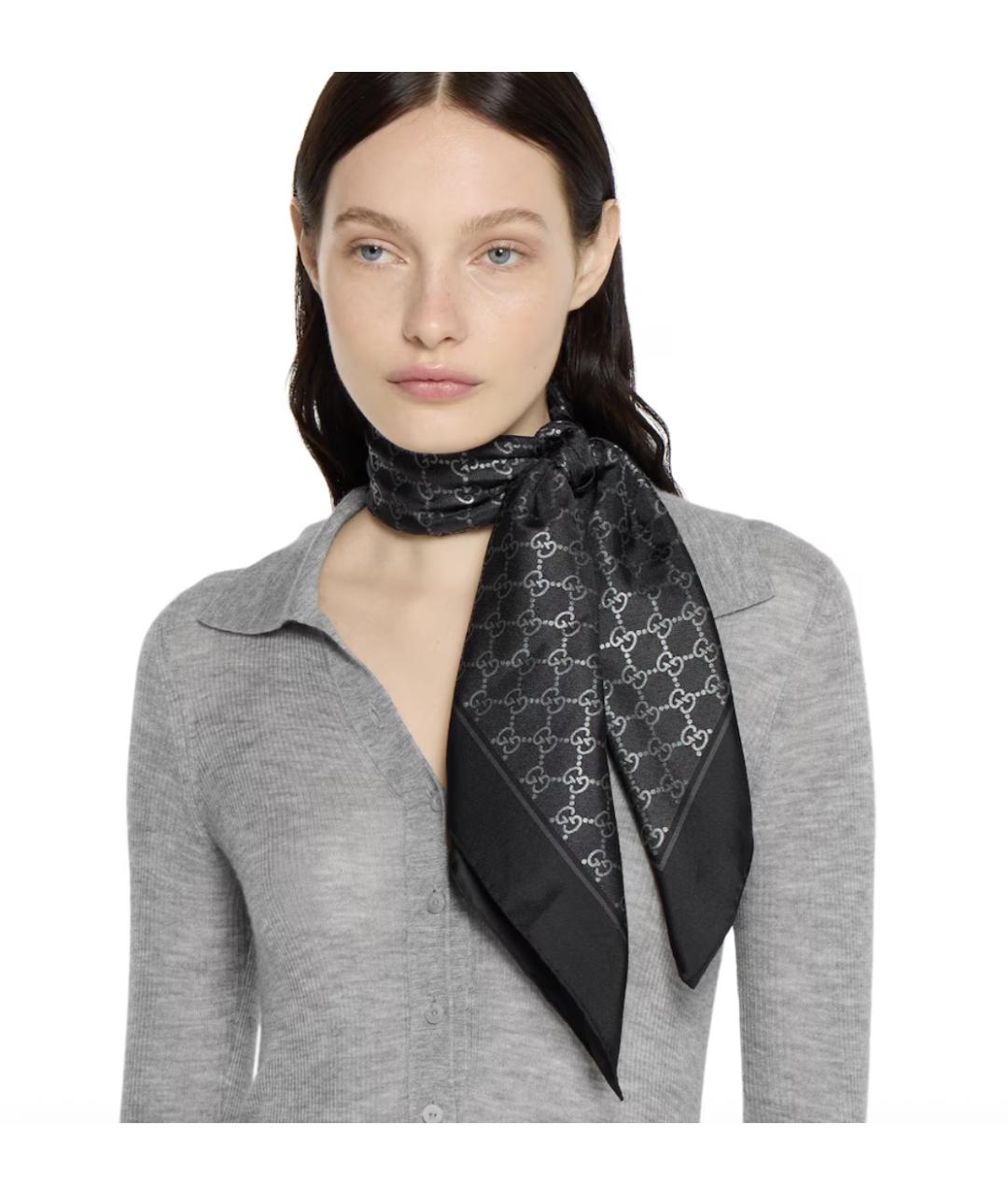 GUCCI Черный шелковый платок, фото 4