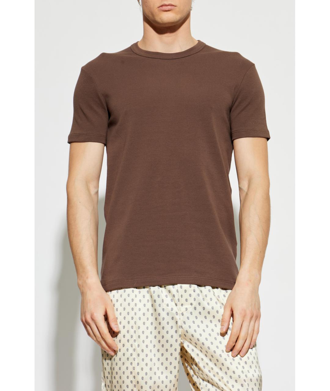 TOM FORD Коричневая хлопко-эластановая футболка, фото 3