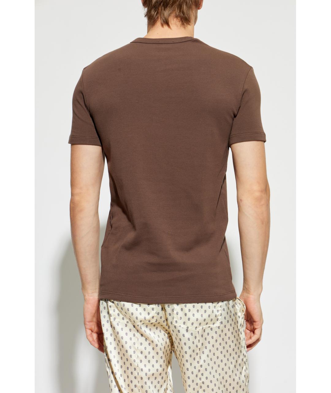 TOM FORD Коричневая хлопко-эластановая футболка, фото 4