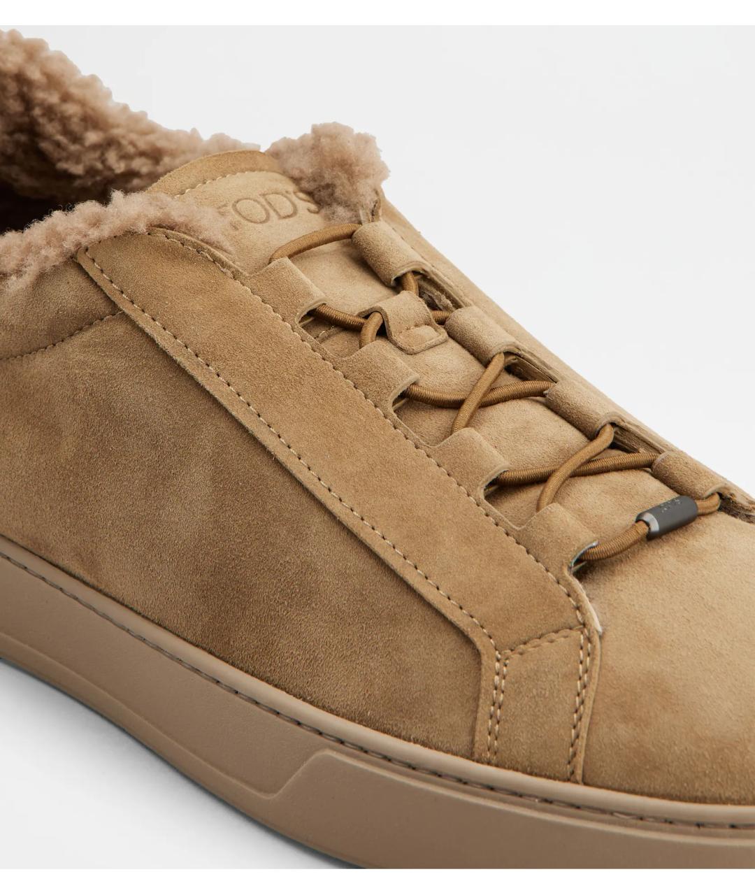 TOD'S Бежевые замшевые низкие кроссовки / кеды, фото 6