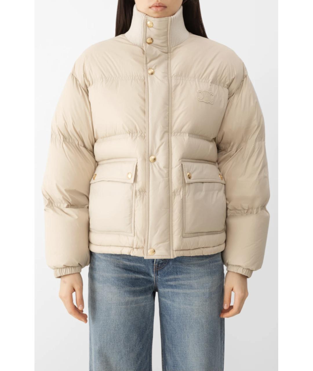 CELINE Бежевый синтетический пуховик, фото 5