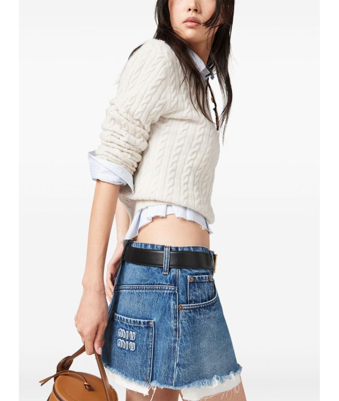 MIU MIU Синяя деним юбка мини, фото 4