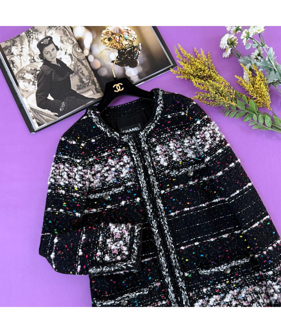 CHANEL Черный твидовый жакет/пиджак, фото 5