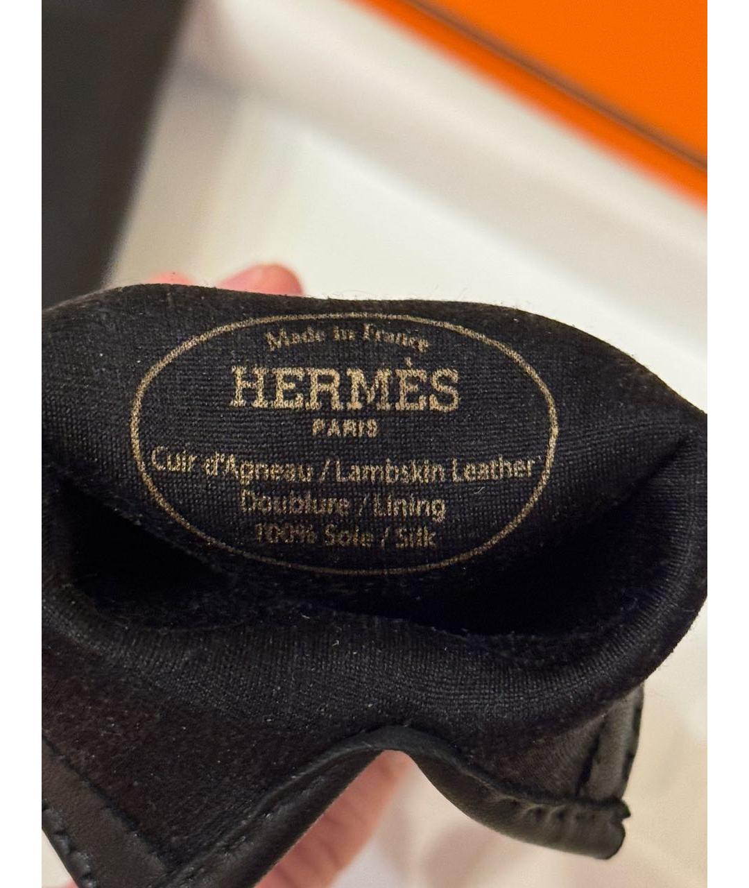 HERMES Черные кожаные перчатки, фото 6