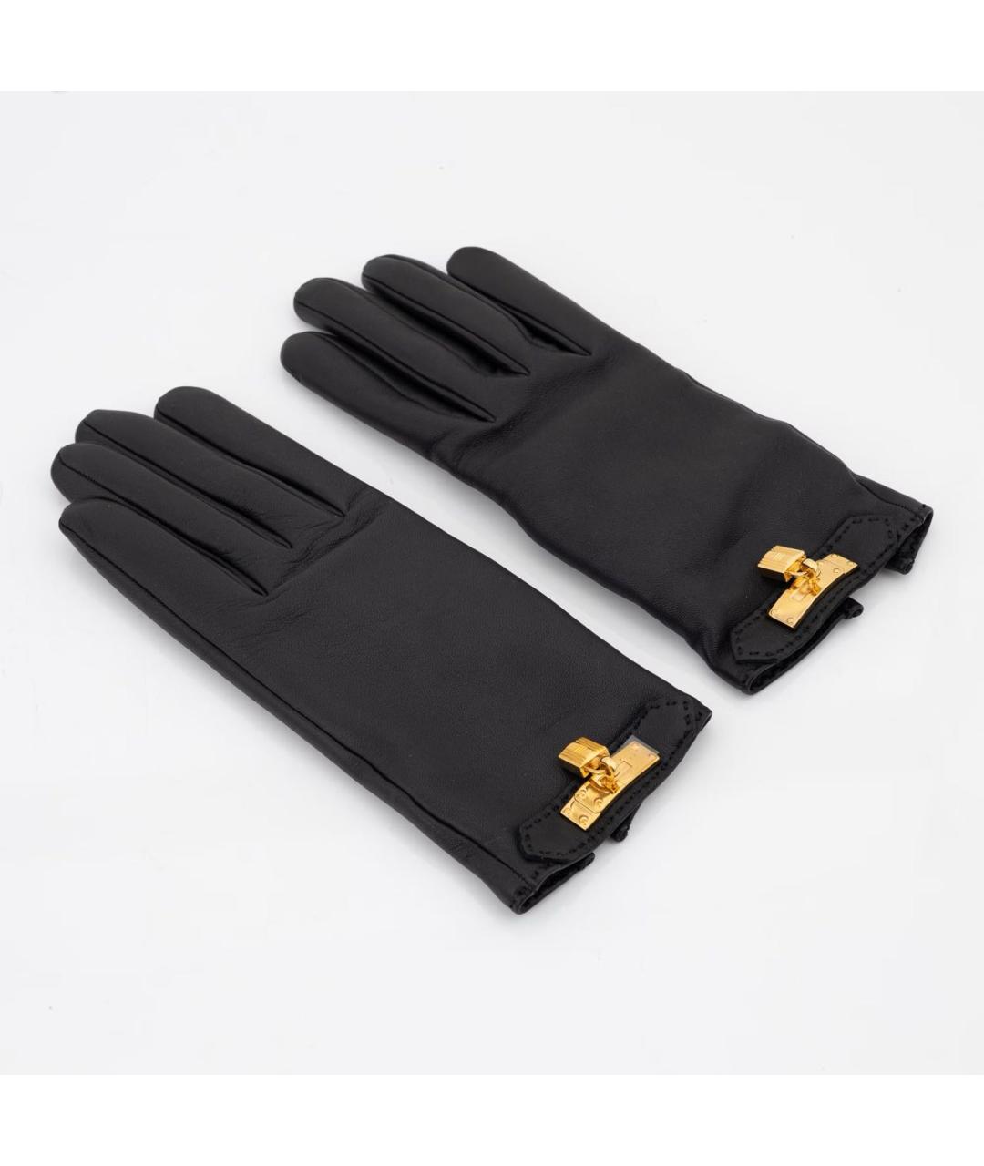 HERMES Черные кожаные перчатки, фото 8