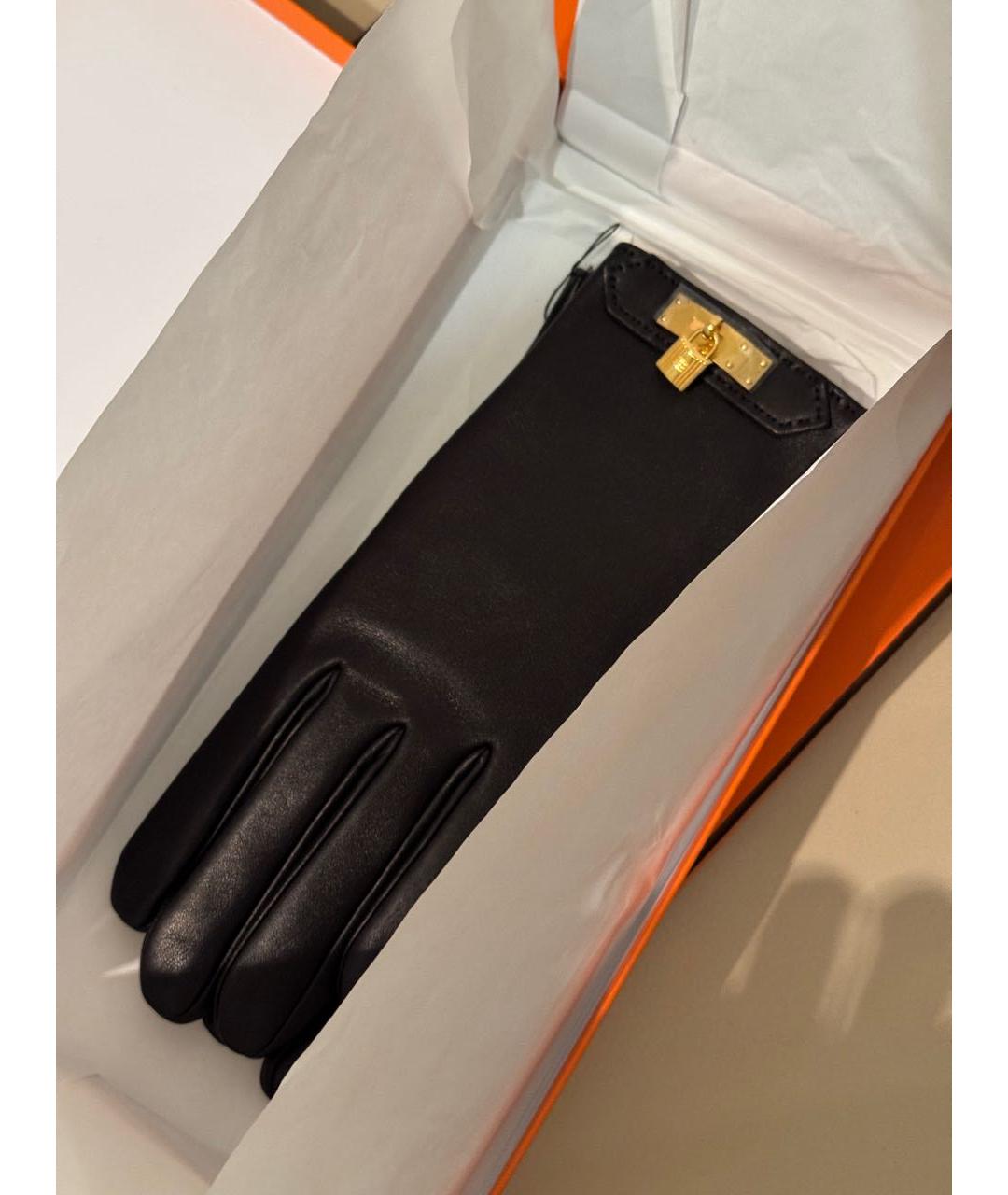 HERMES Черные кожаные перчатки, фото 3