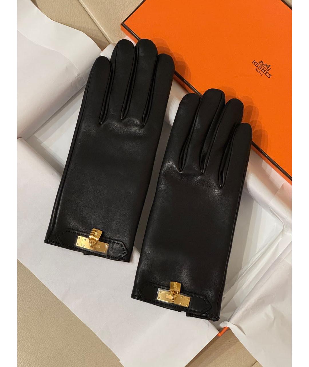 HERMES Черные кожаные перчатки, фото 2