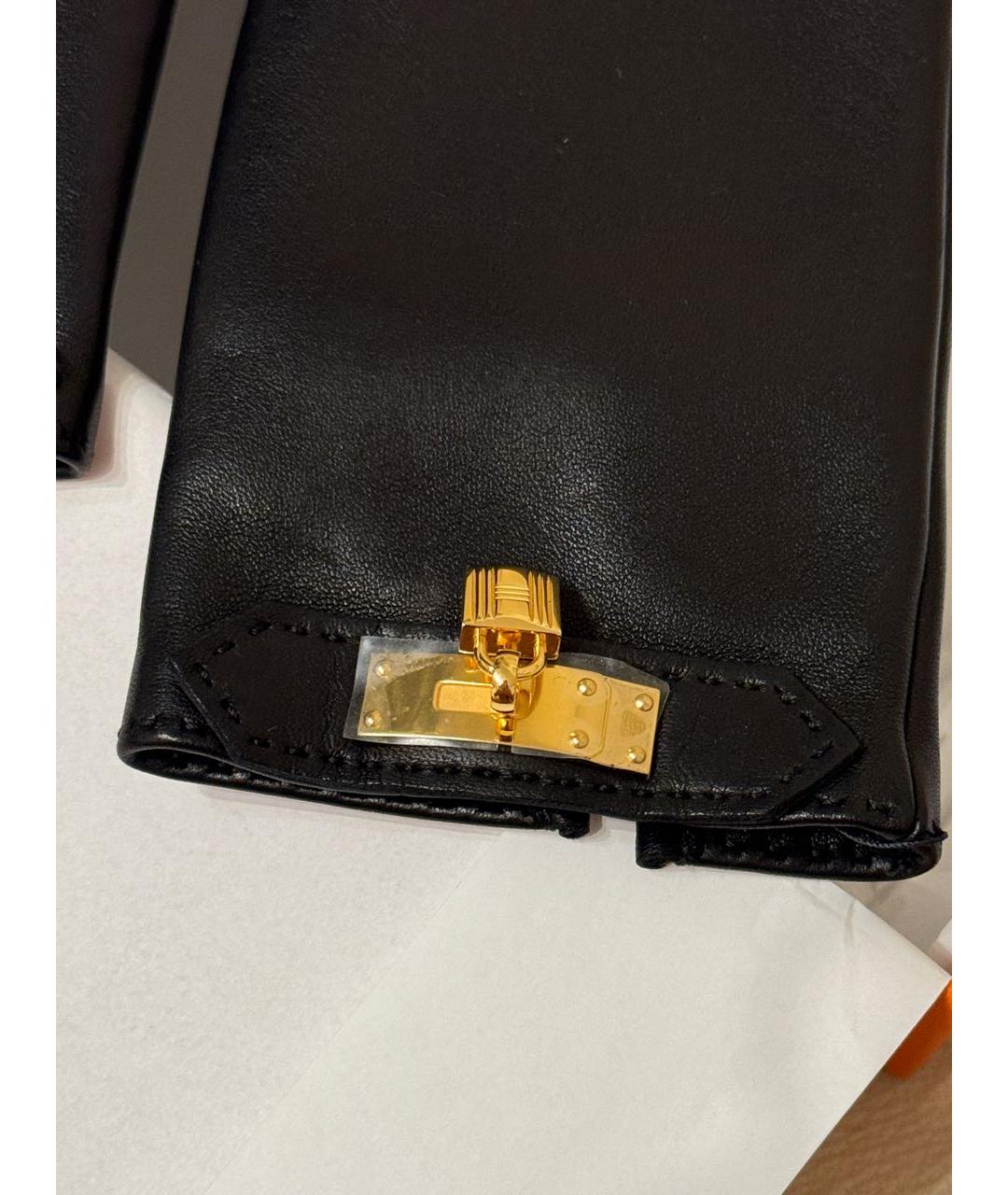 HERMES Черные кожаные перчатки, фото 4