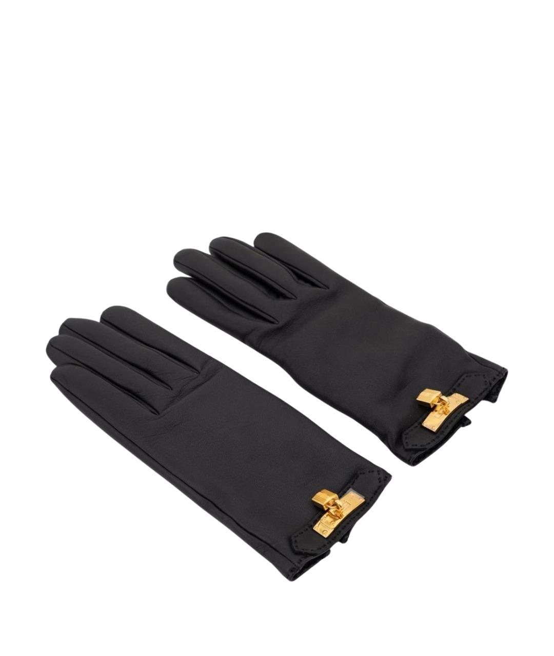 HERMES Черные кожаные перчатки, фото 1