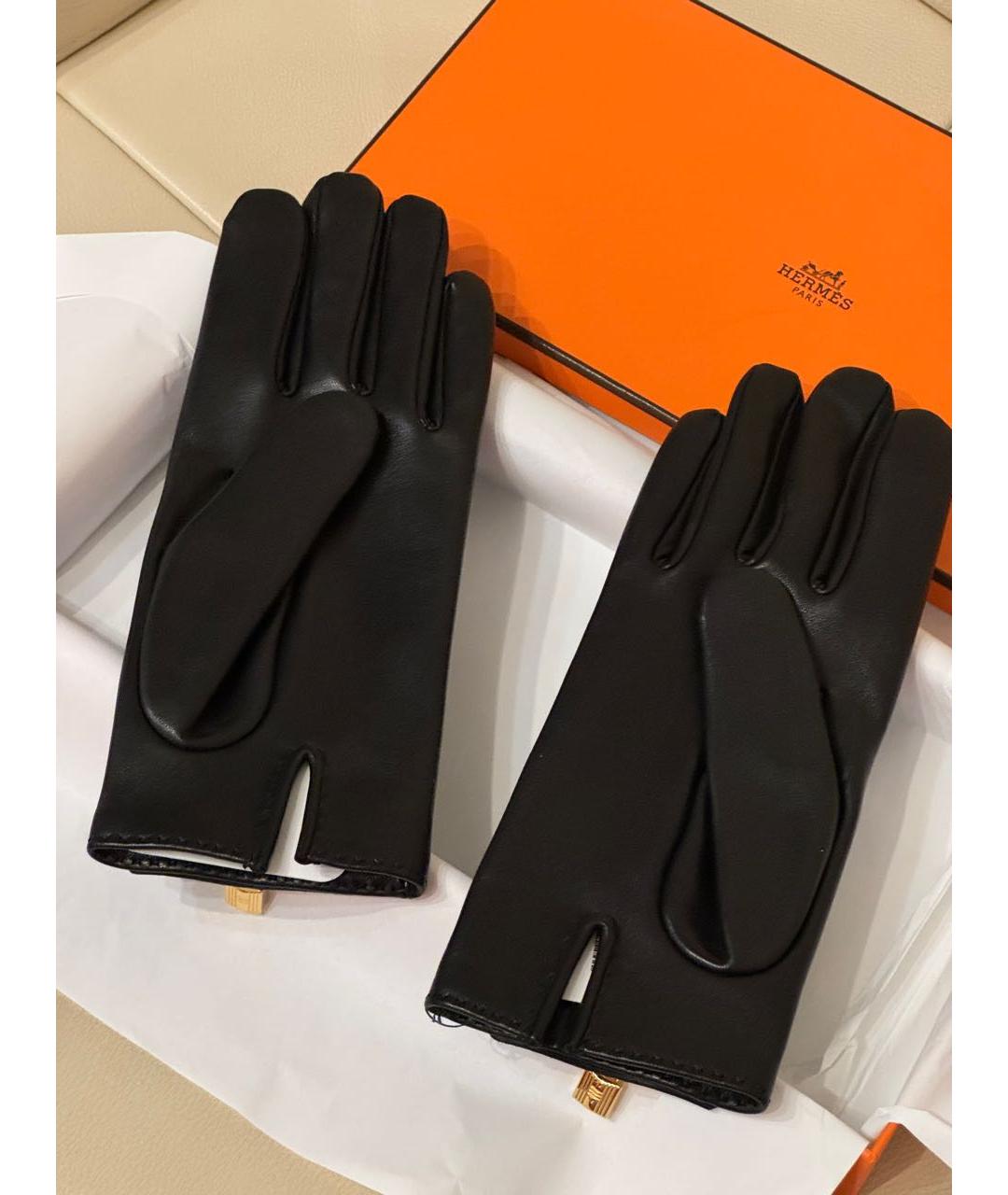 HERMES Черные кожаные перчатки, фото 5