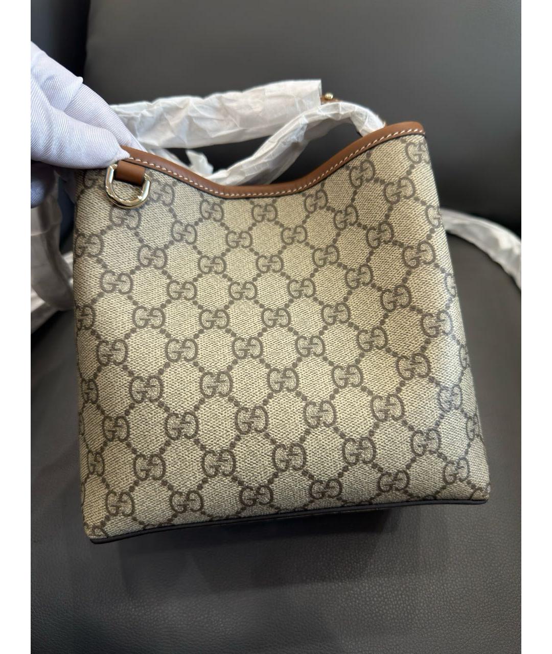 GUCCI Бежевая кожаная сумка через плечо, фото 4