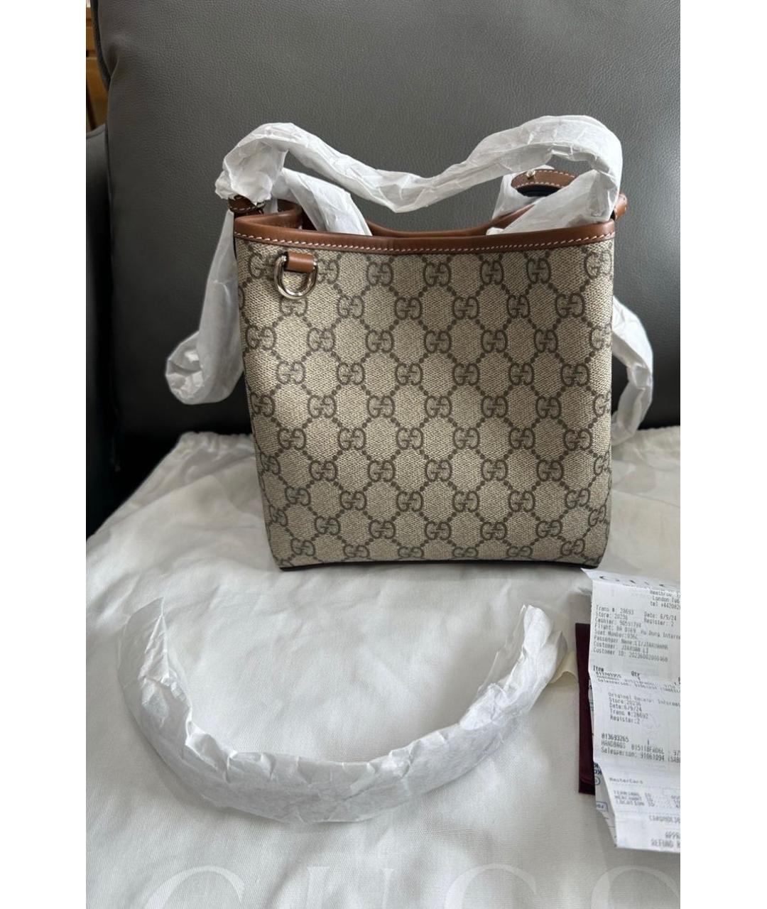 GUCCI Бежевая кожаная сумка через плечо, фото 6