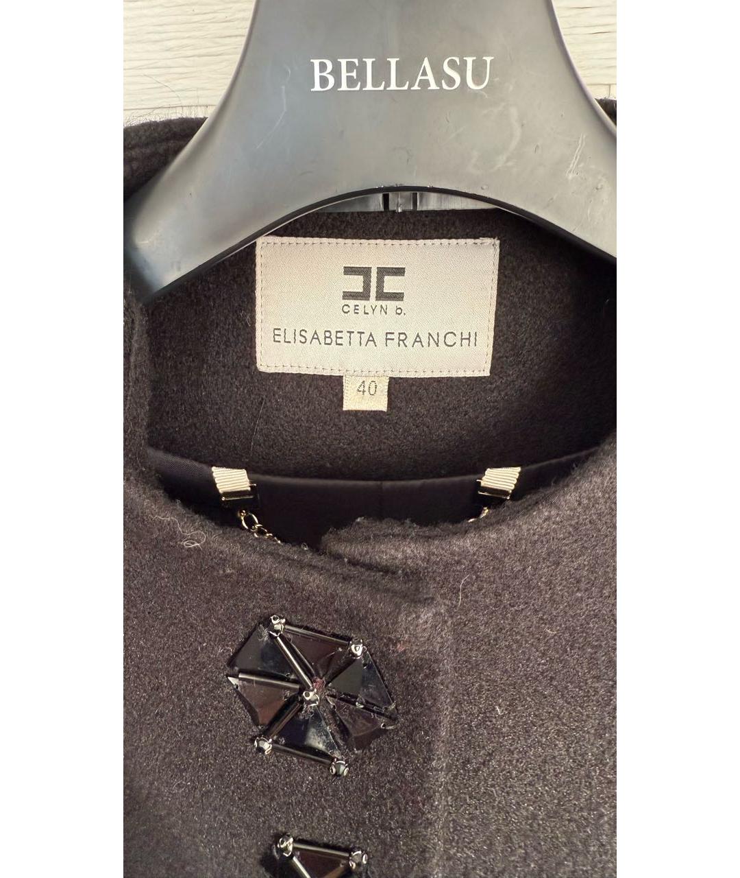 ELISABETTA FRANCHI Черное шерстяное пальто, фото 3