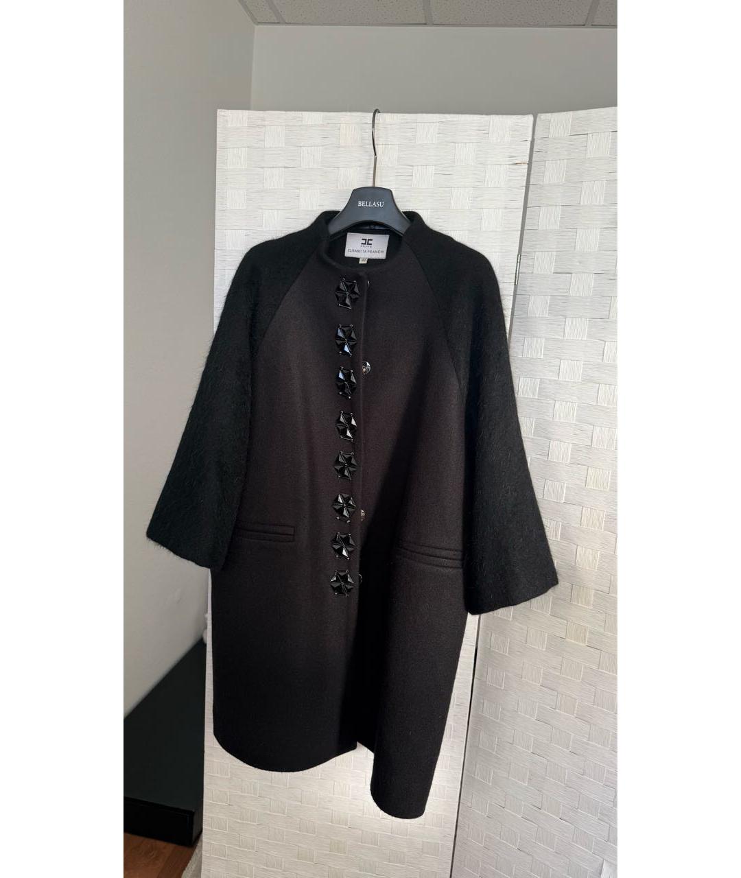 ELISABETTA FRANCHI Черное шерстяное пальто, фото 5