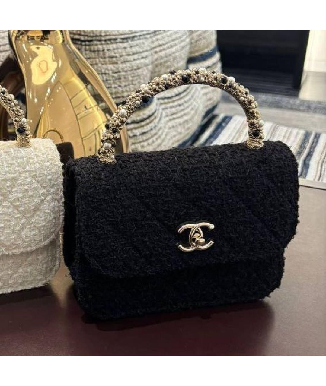 CHANEL Черная шерстяная сумка через плечо, фото 4