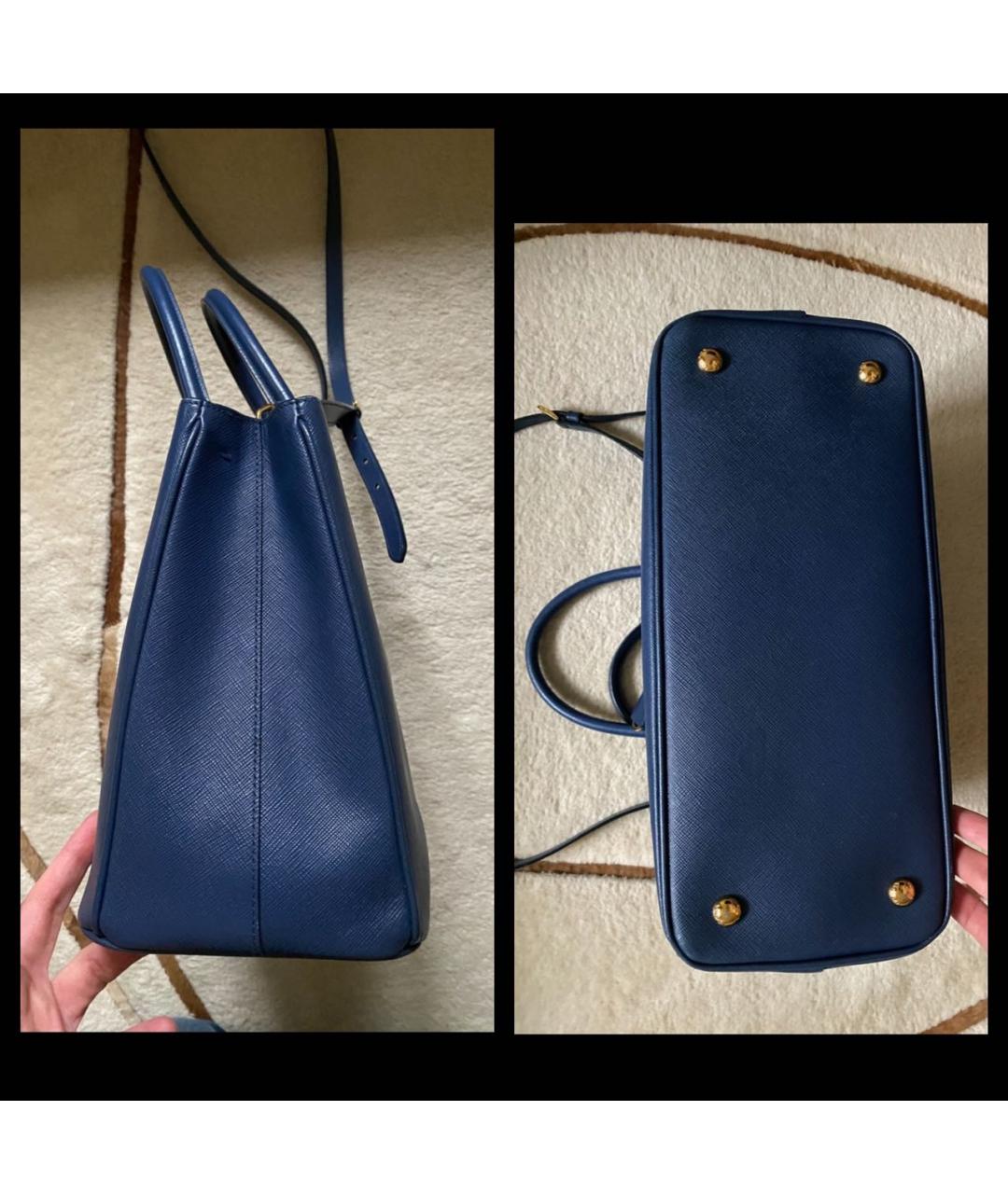PRADA Темно-синяя кожаная сумка с короткими ручками, фото 4