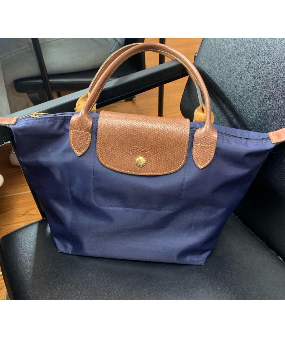 LONGCHAMP Темно-синяя тканевая сумка с короткими ручками, фото 6