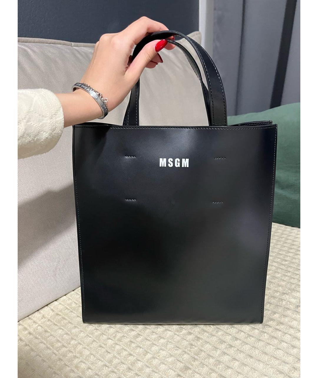 MSGM Черная кожаная сумка с короткими ручками, фото 5