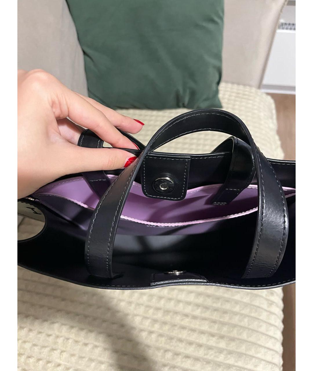 MSGM Черная кожаная сумка с короткими ручками, фото 3