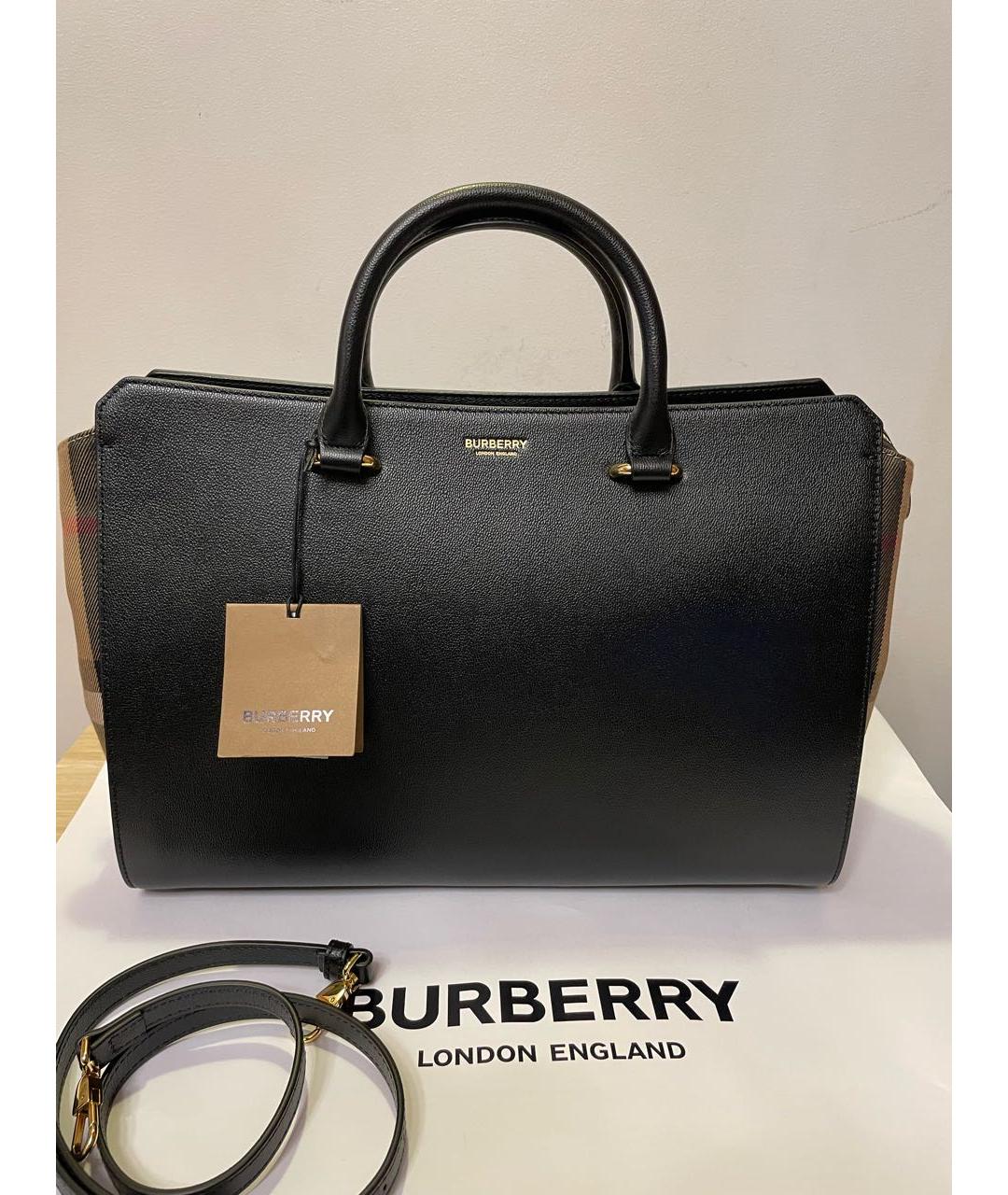 BURBERRY Черная кожаная сумка с короткими ручками, фото 9