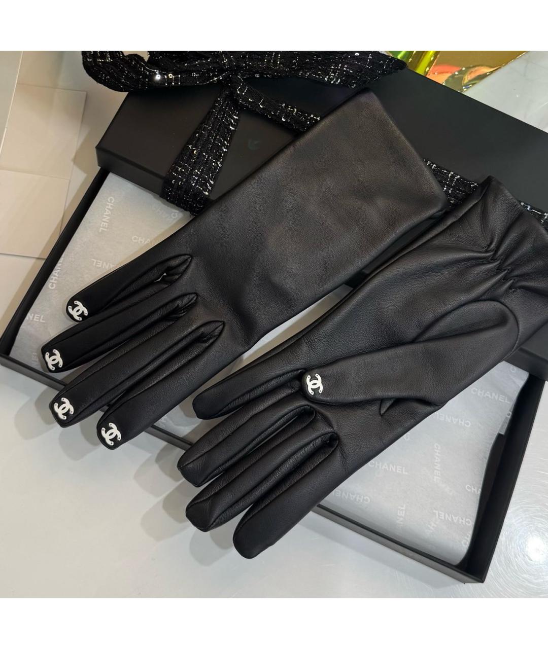 CHANEL Черные кожаные перчатки, фото 6