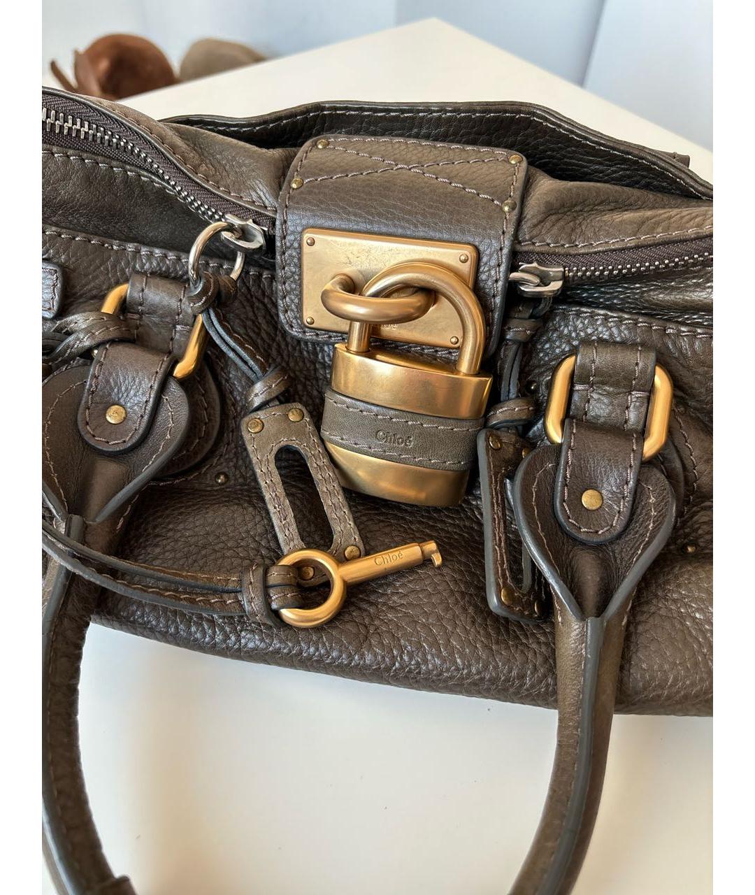 CHLOE Хаки кожаная сумка с короткими ручками, фото 5