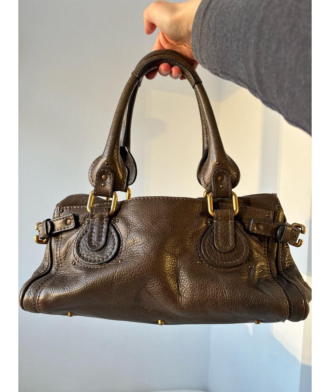 CHLOE Хаки кожаная сумка с короткими ручками, фото 3