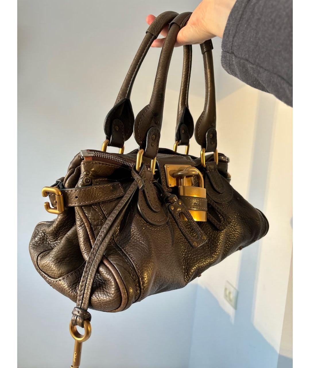 CHLOE Хаки кожаная сумка с короткими ручками, фото 2