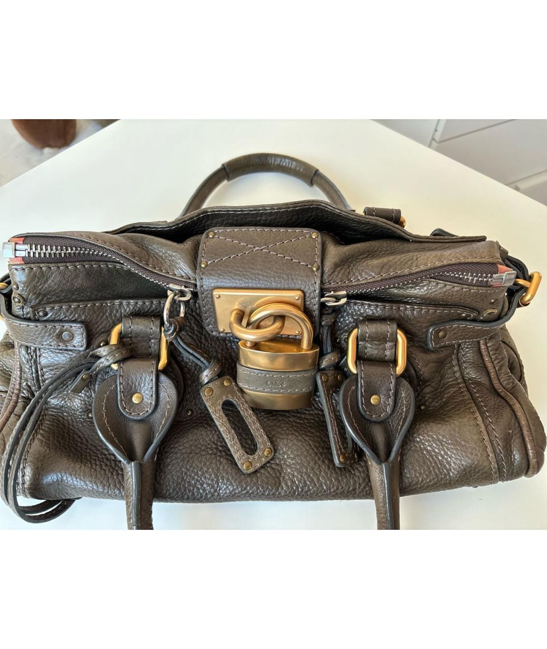 CHLOE Хаки кожаная сумка с короткими ручками, фото 4
