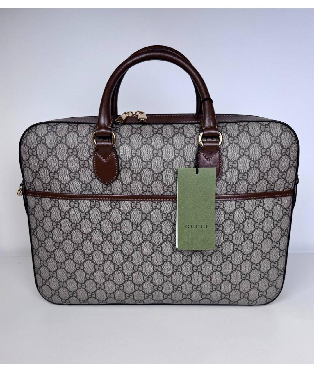 GUCCI Коричневый жаккардовый портфель, фото 2