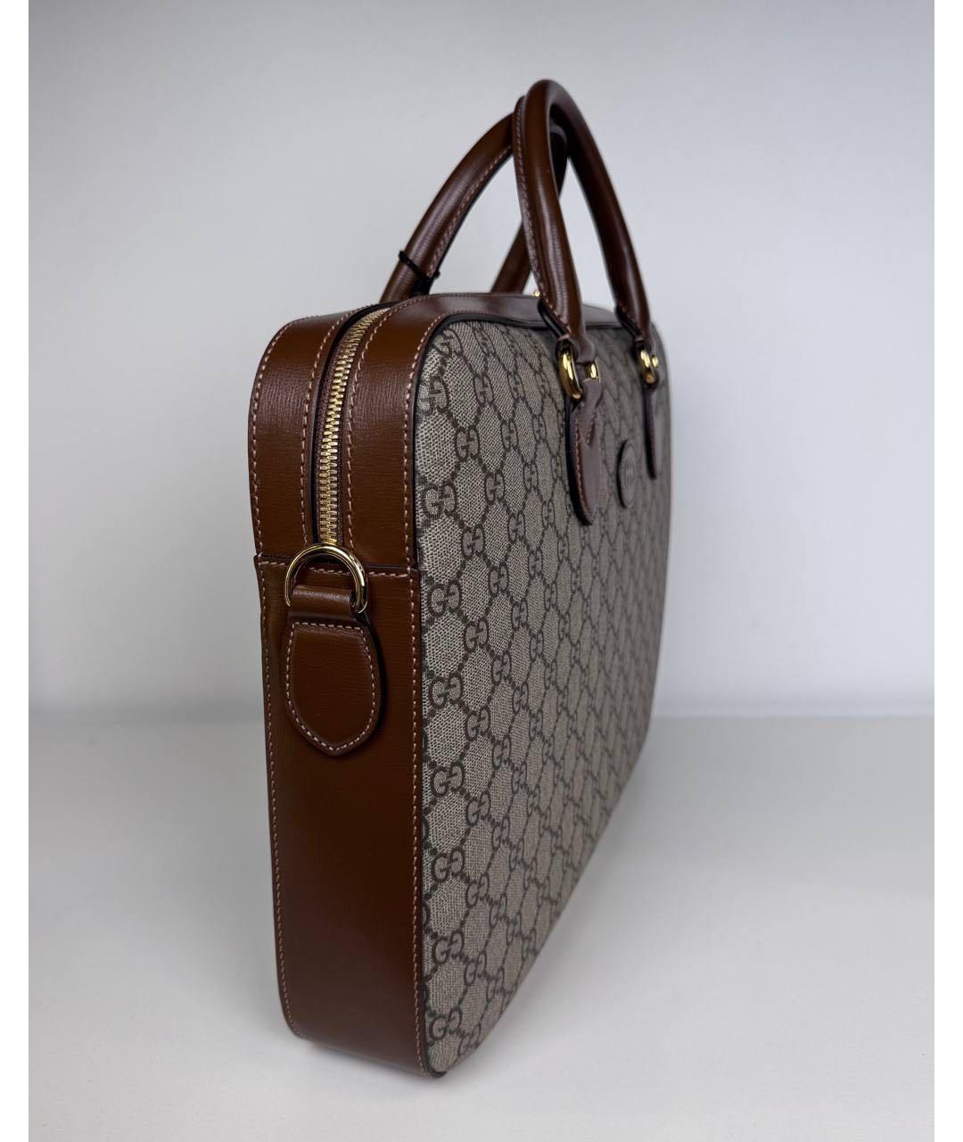 GUCCI Коричневый жаккардовый портфель, фото 3