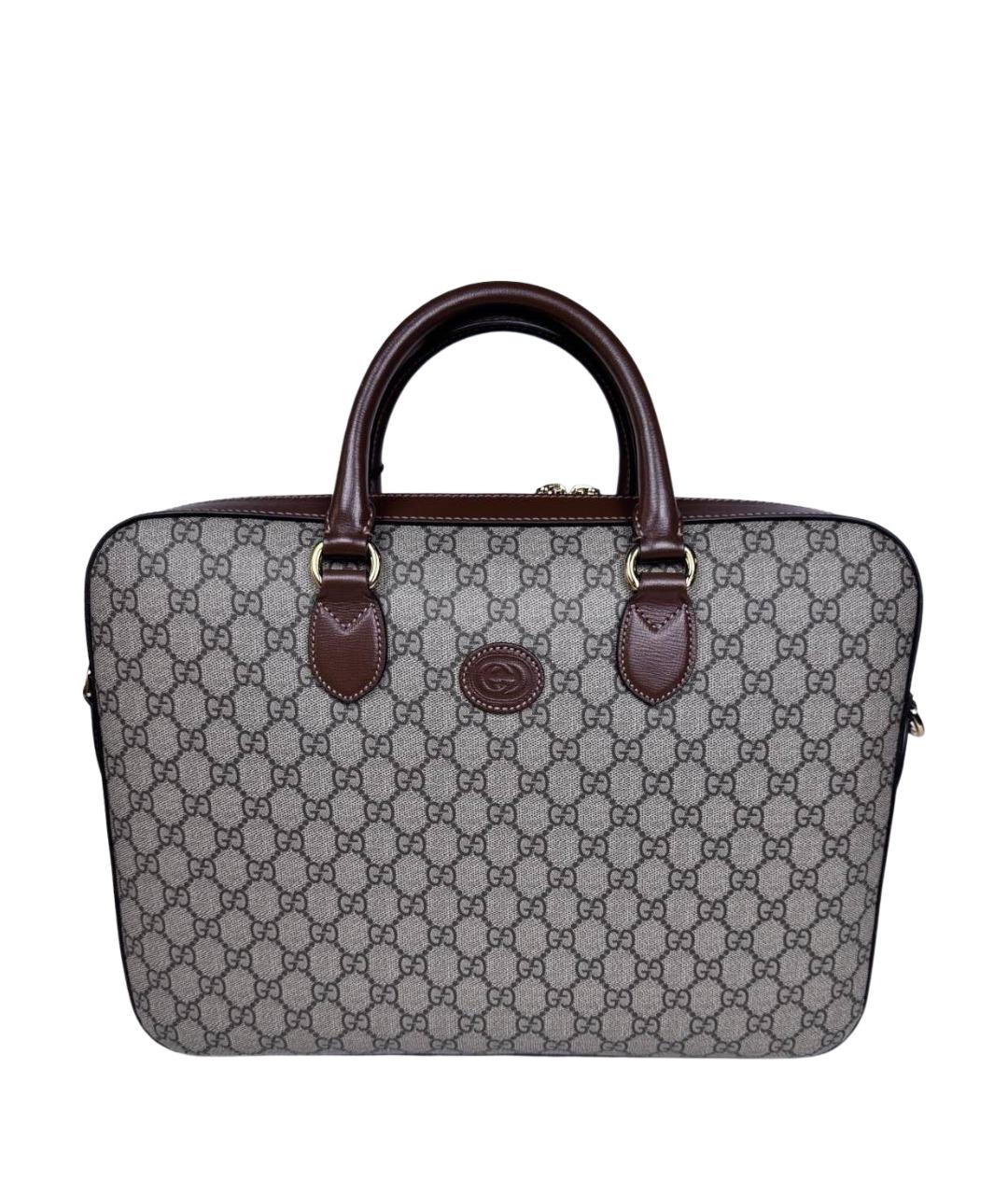 GUCCI Коричневый жаккардовый портфель, фото 1
