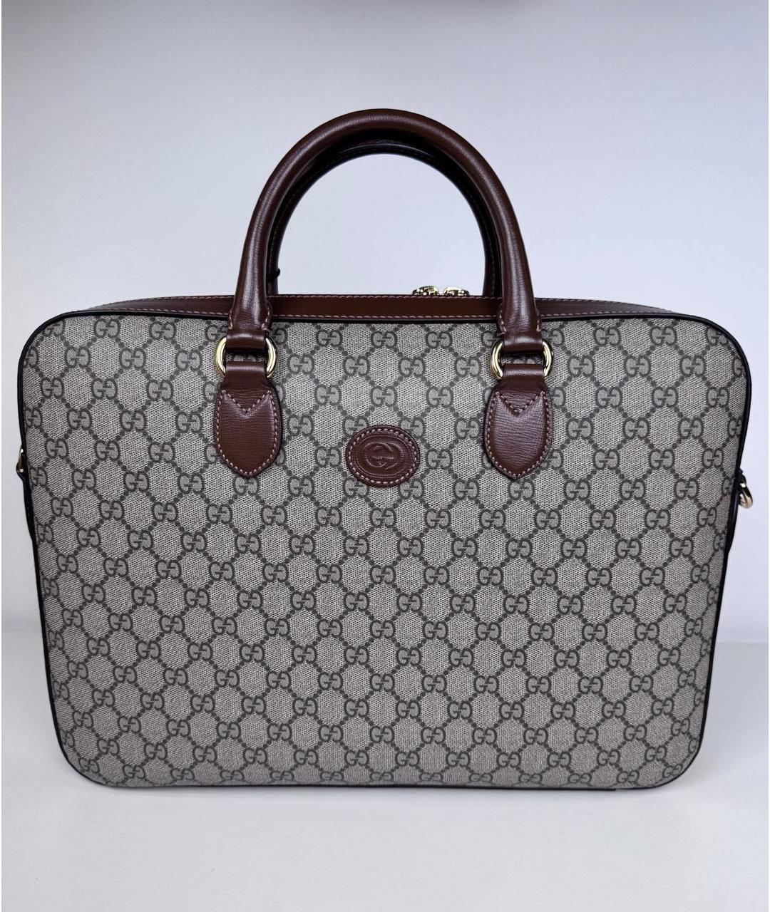 GUCCI Коричневый жаккардовый портфель, фото 4