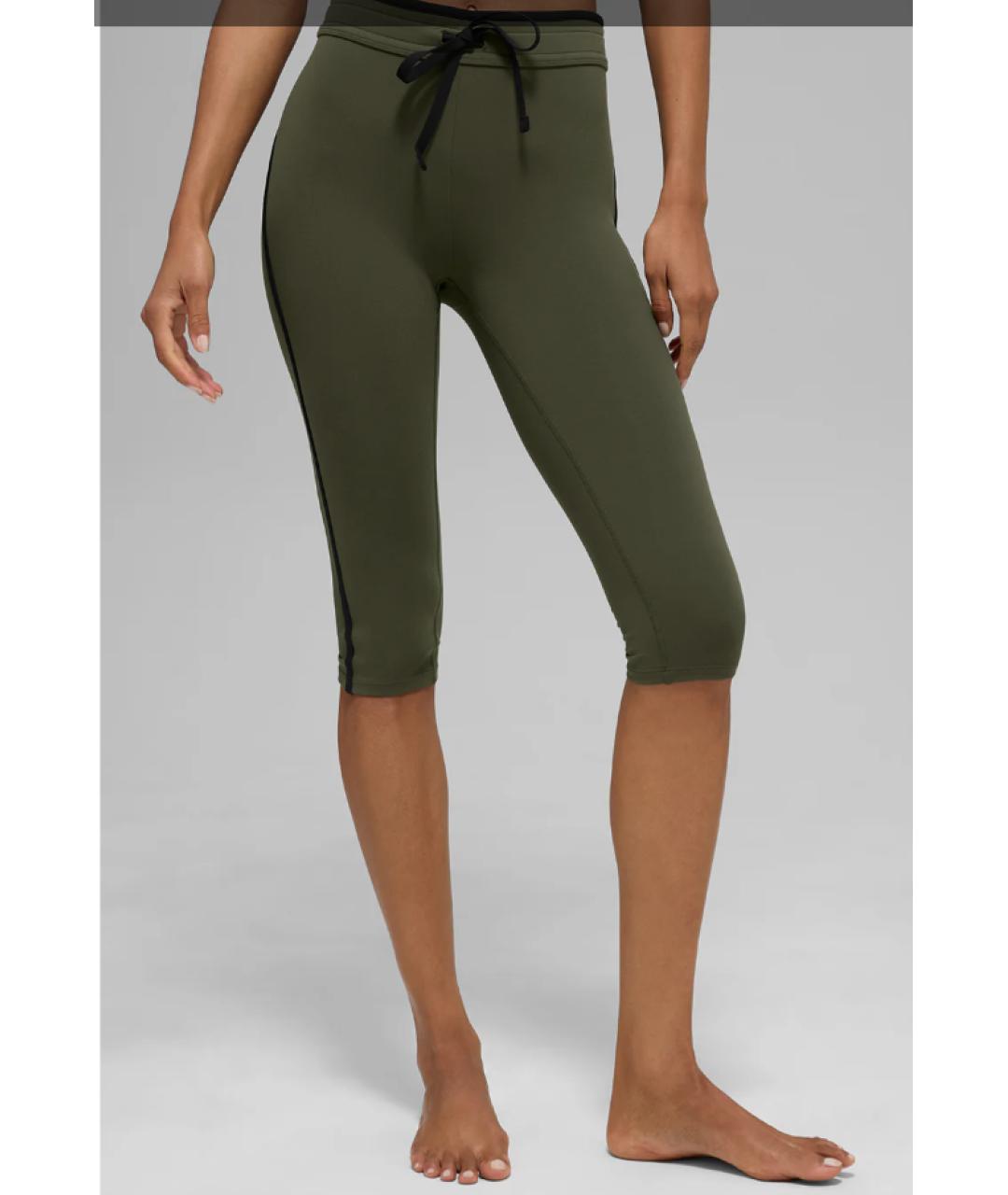 ALO YOGA Хаки синтетические леггинсы и велосипедки, фото 3