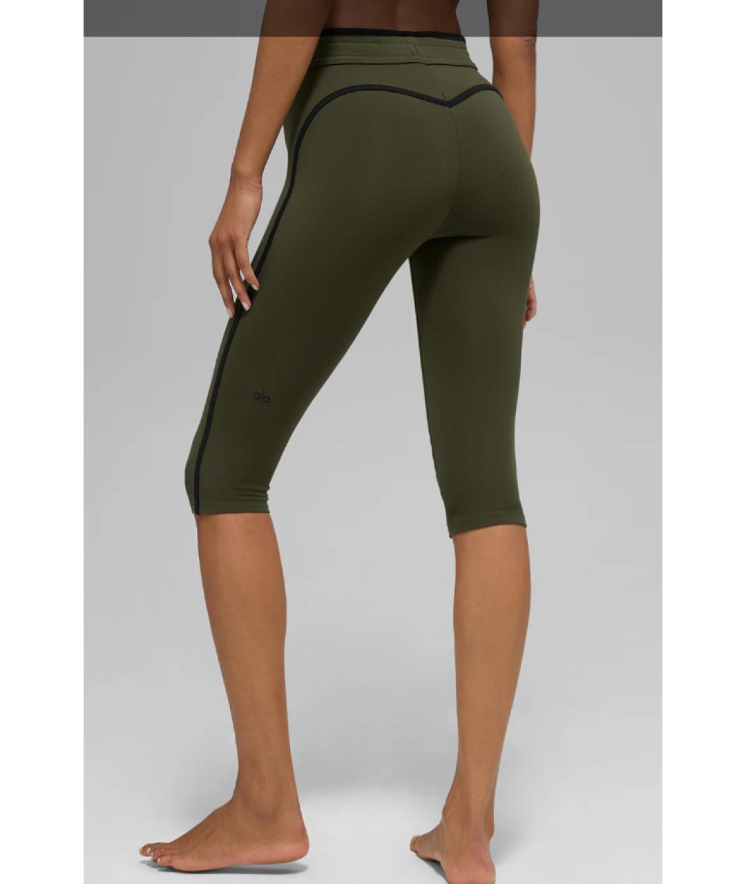 ALO YOGA Хаки синтетические леггинсы и велосипедки, фото 4