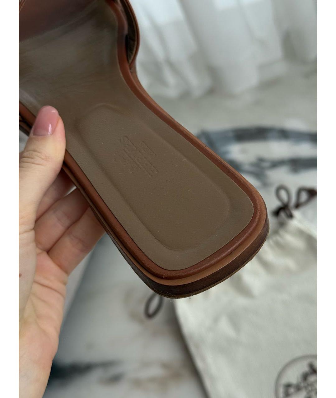 HERMES Коричневые кожаные шлепанцы, фото 4