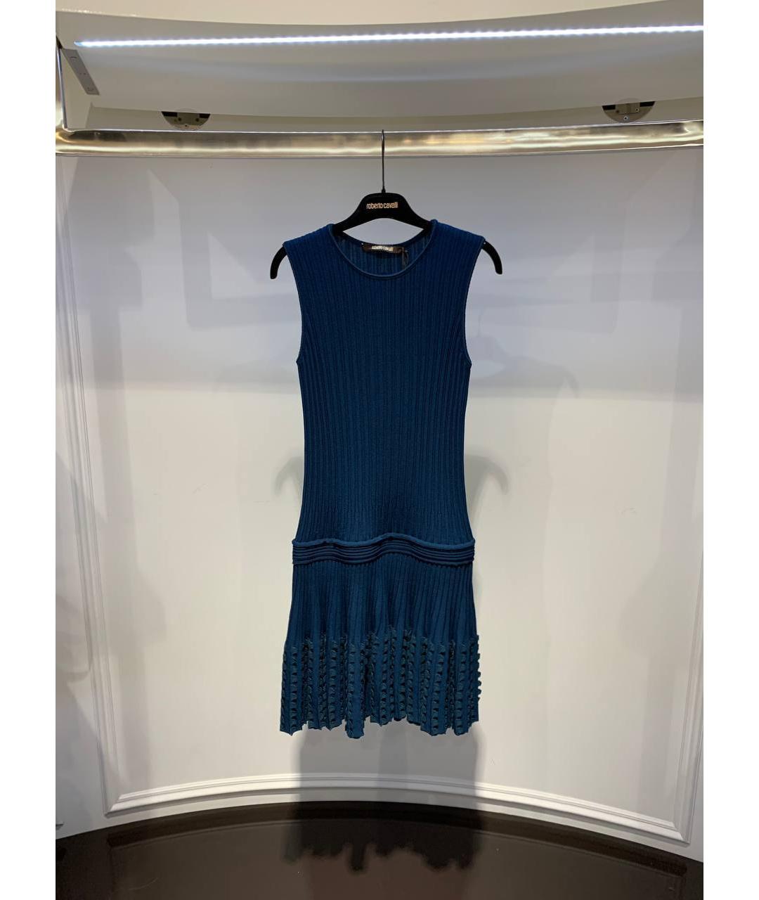 ROBERTO CAVALLI Синее шерстяное повседневное платье, фото 4