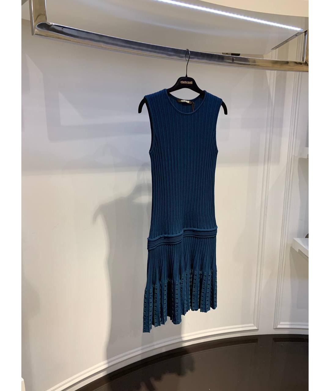 ROBERTO CAVALLI Синее шерстяное повседневное платье, фото 2