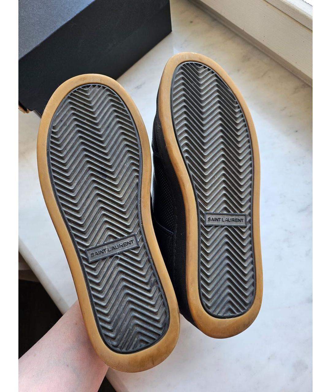 SAINT LAURENT Черные кожаные низкие кроссовки / кеды, фото 6