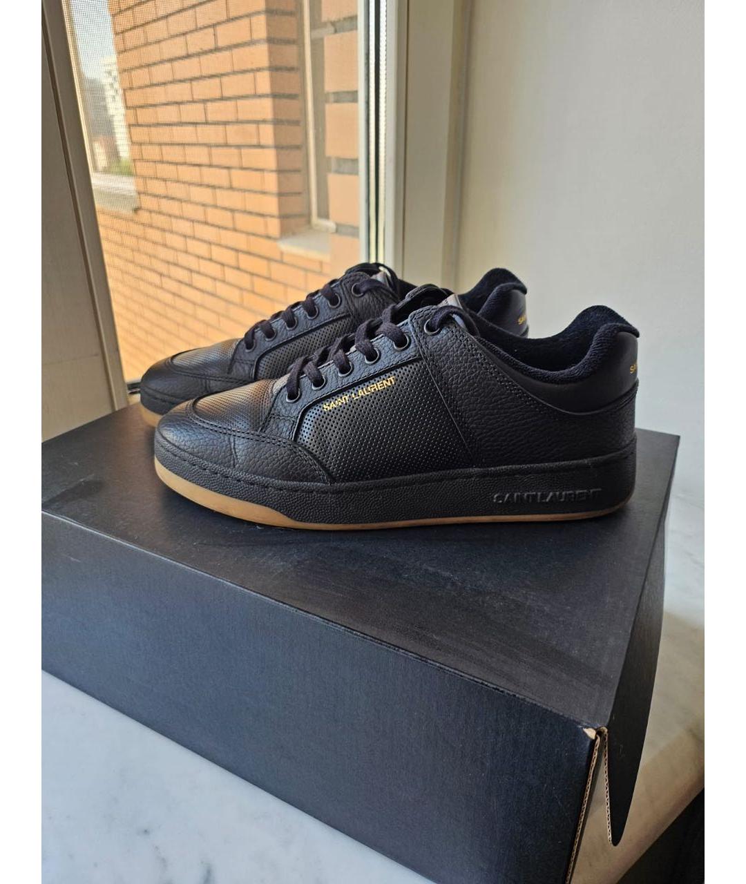 SAINT LAURENT Черные кожаные низкие кроссовки / кеды, фото 3