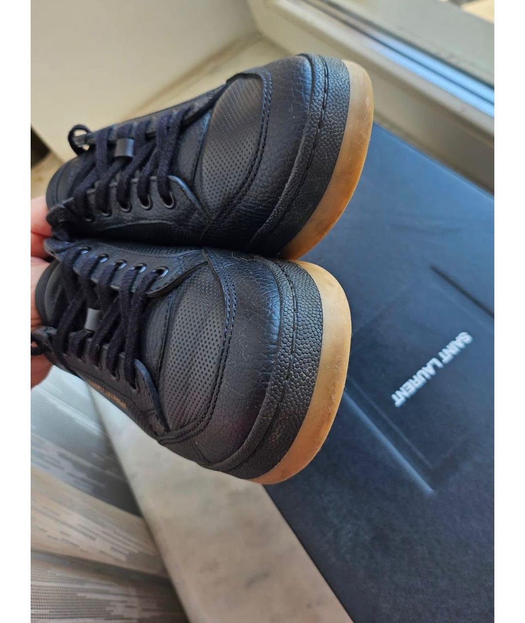 SAINT LAURENT Черные кожаные низкие кроссовки / кеды, фото 5