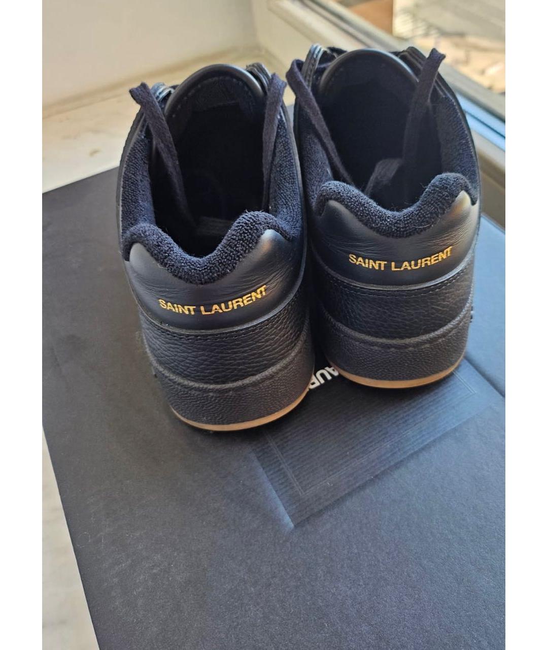 SAINT LAURENT Черные кожаные низкие кроссовки / кеды, фото 4
