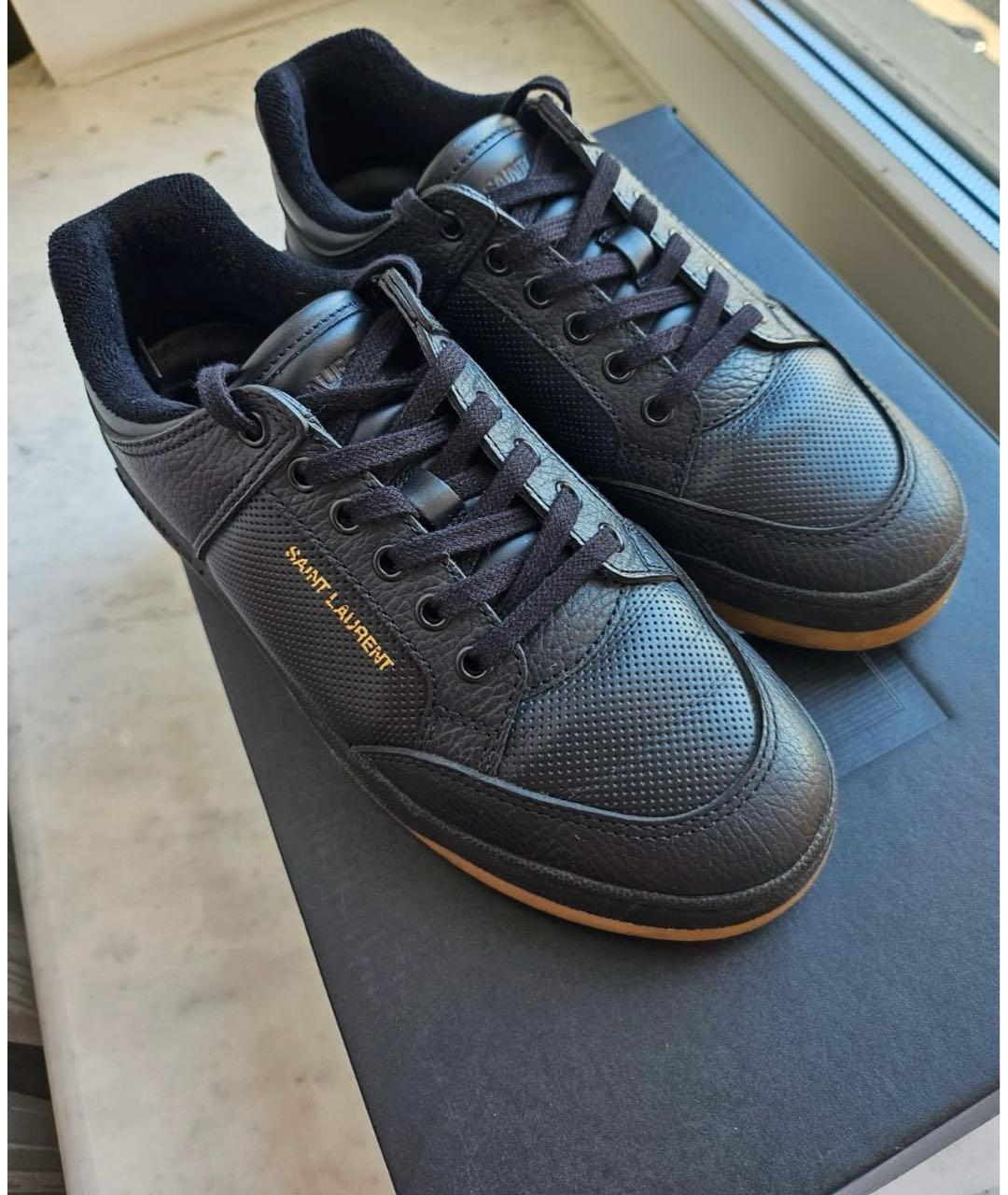 SAINT LAURENT Черные кожаные низкие кроссовки / кеды, фото 2