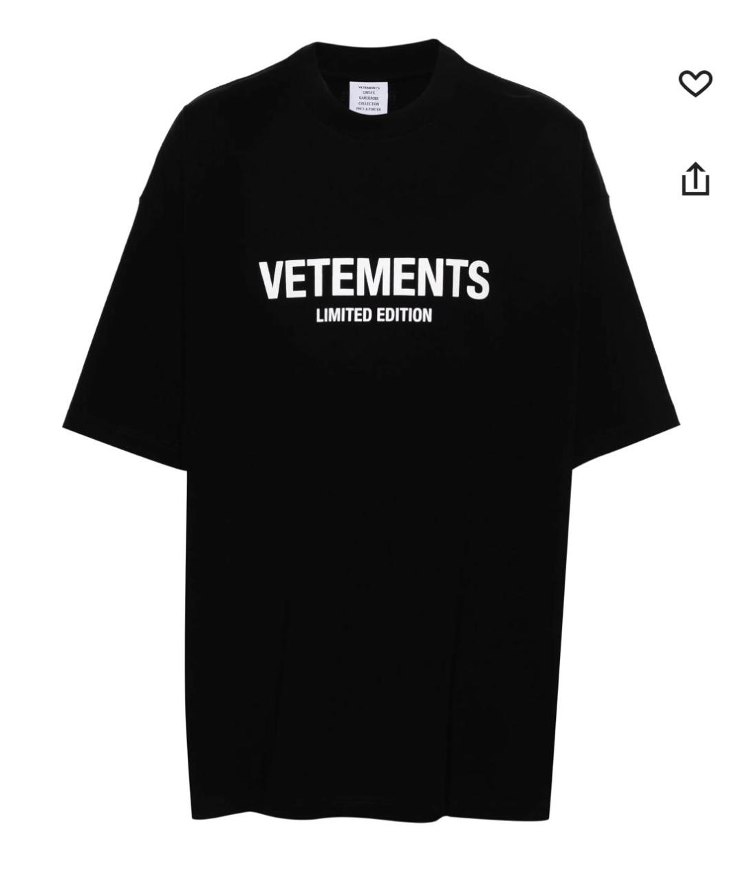 VETEMENTS Черная хлопковая футболка, фото 6