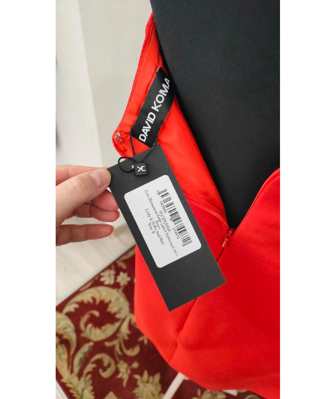 DAVID KOMA Красное вискозное коктейльное платье, фото 3