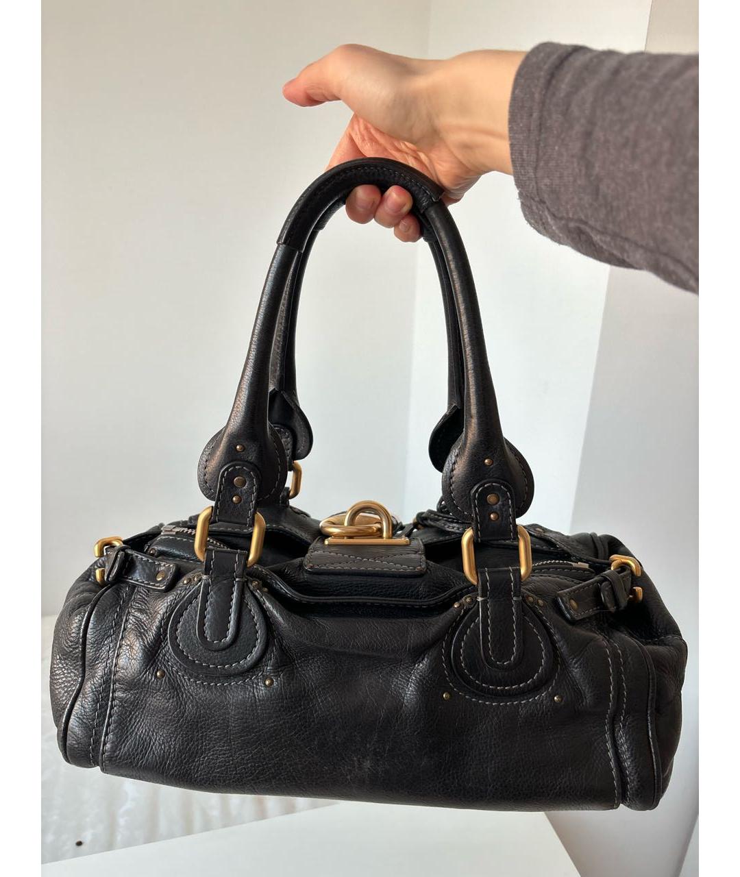 CHLOE Черная кожаная сумка с короткими ручками, фото 3