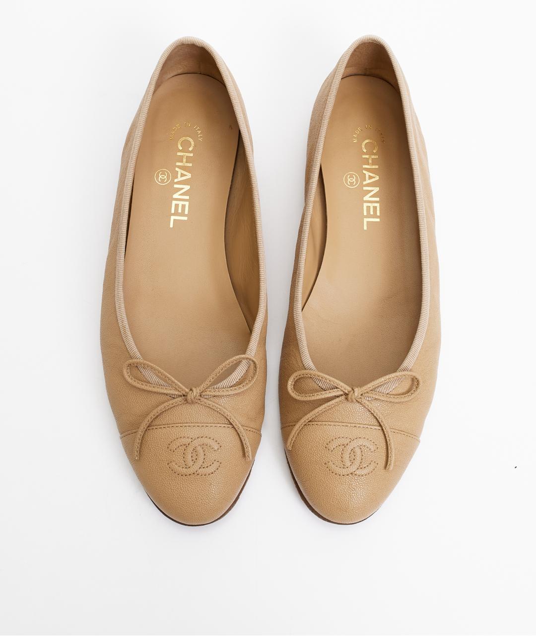 CHANEL Бежевые кожаные балетки, фото 4